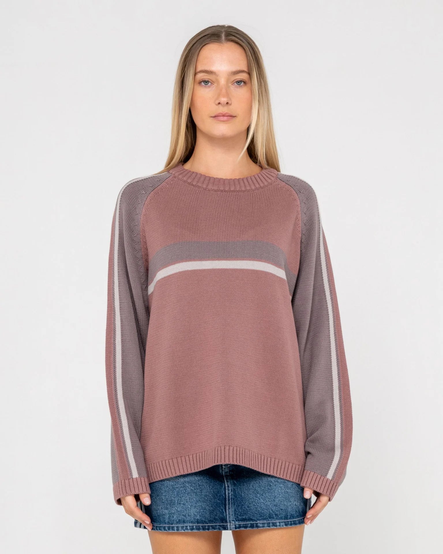 Rusty White Lines Two Crew Neck Knit