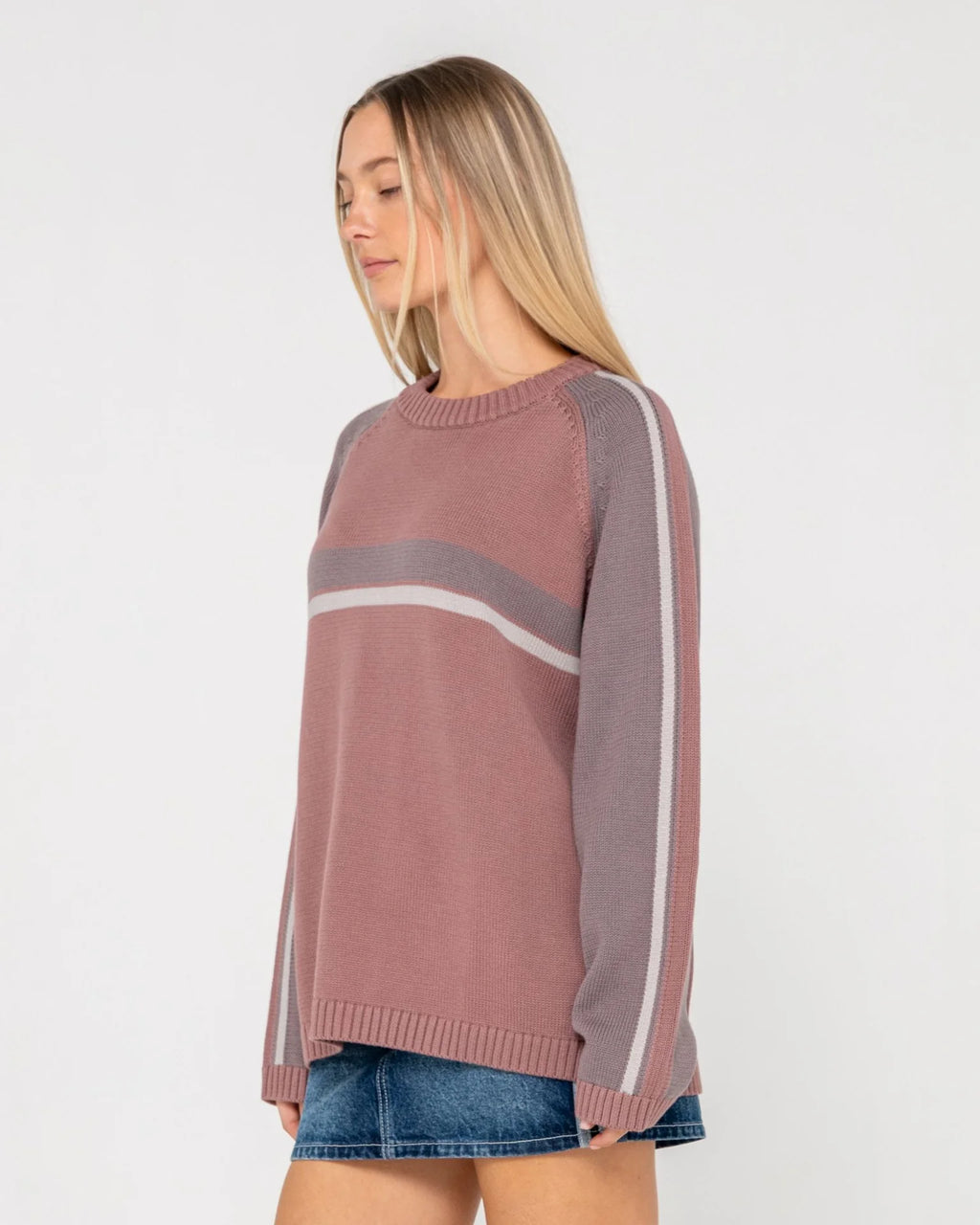 Rusty White Lines Two Crew Neck Knit