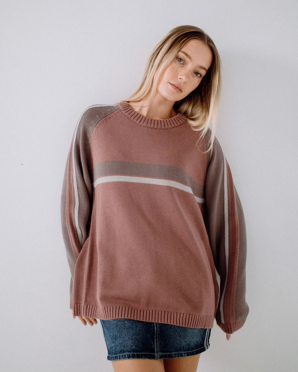 Rusty White Lines Two Crew Neck Knit