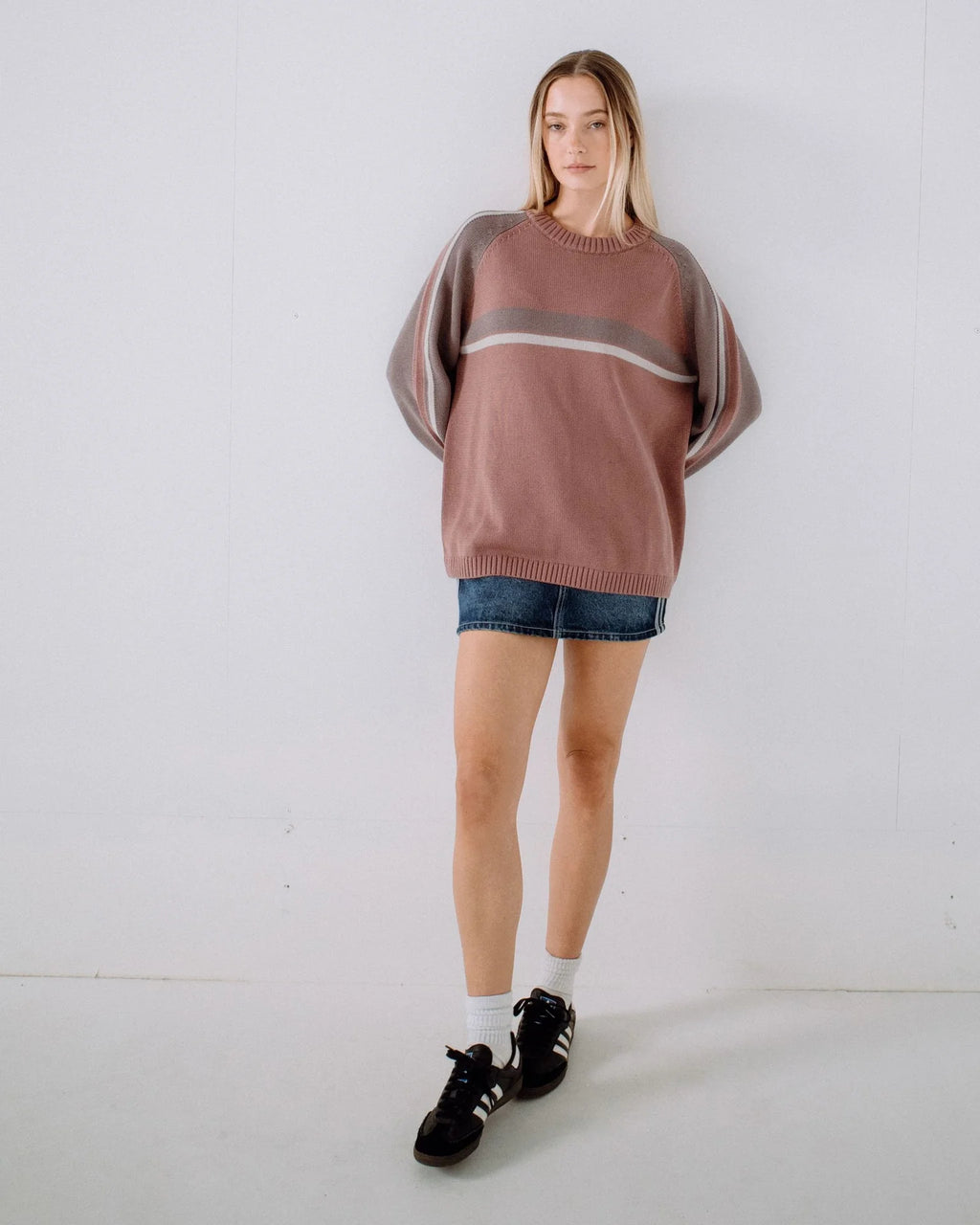 Rusty White Lines Two Crew Neck Knit