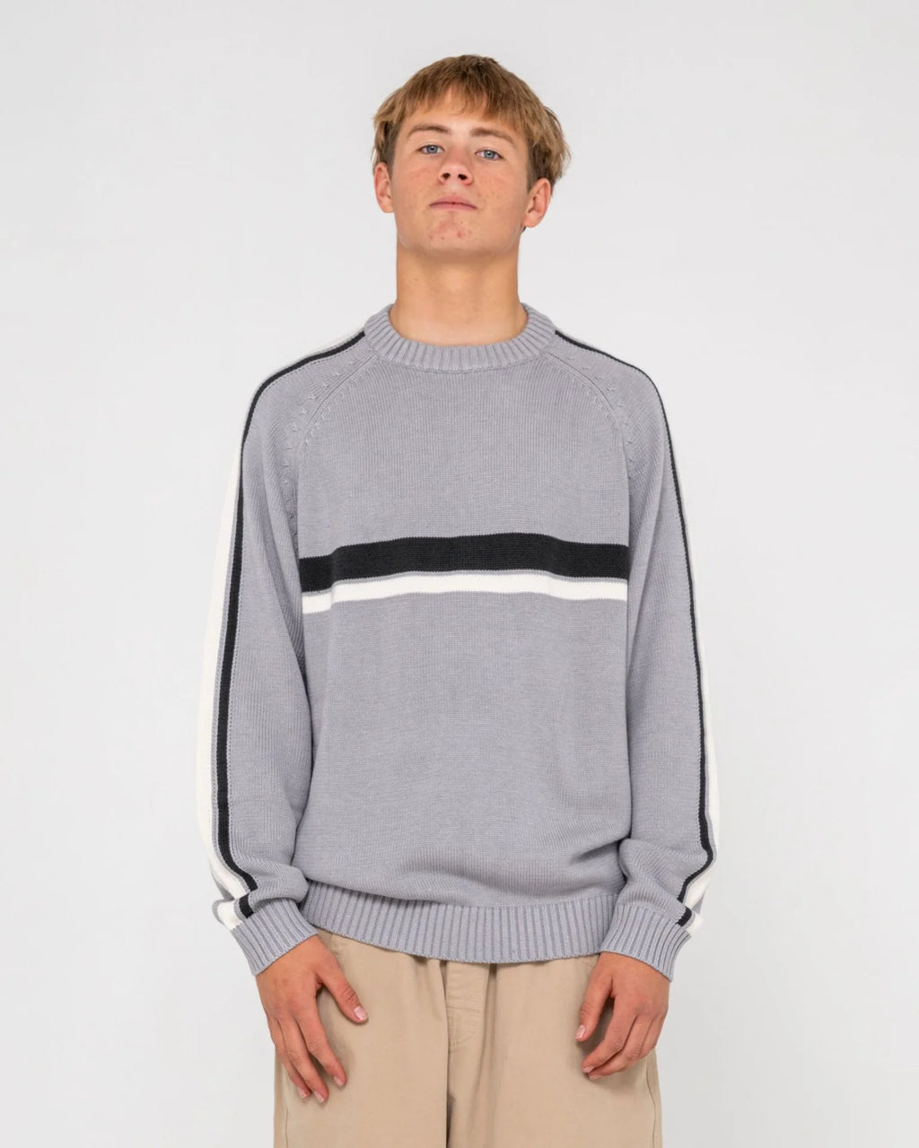 Rusty White Lines 2.0 Crew Neck Knit