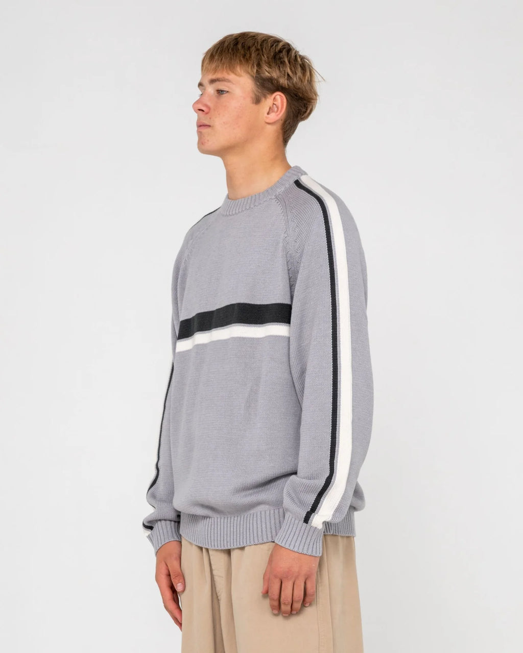 Rusty White Lines 2.0 Crew Neck Knit