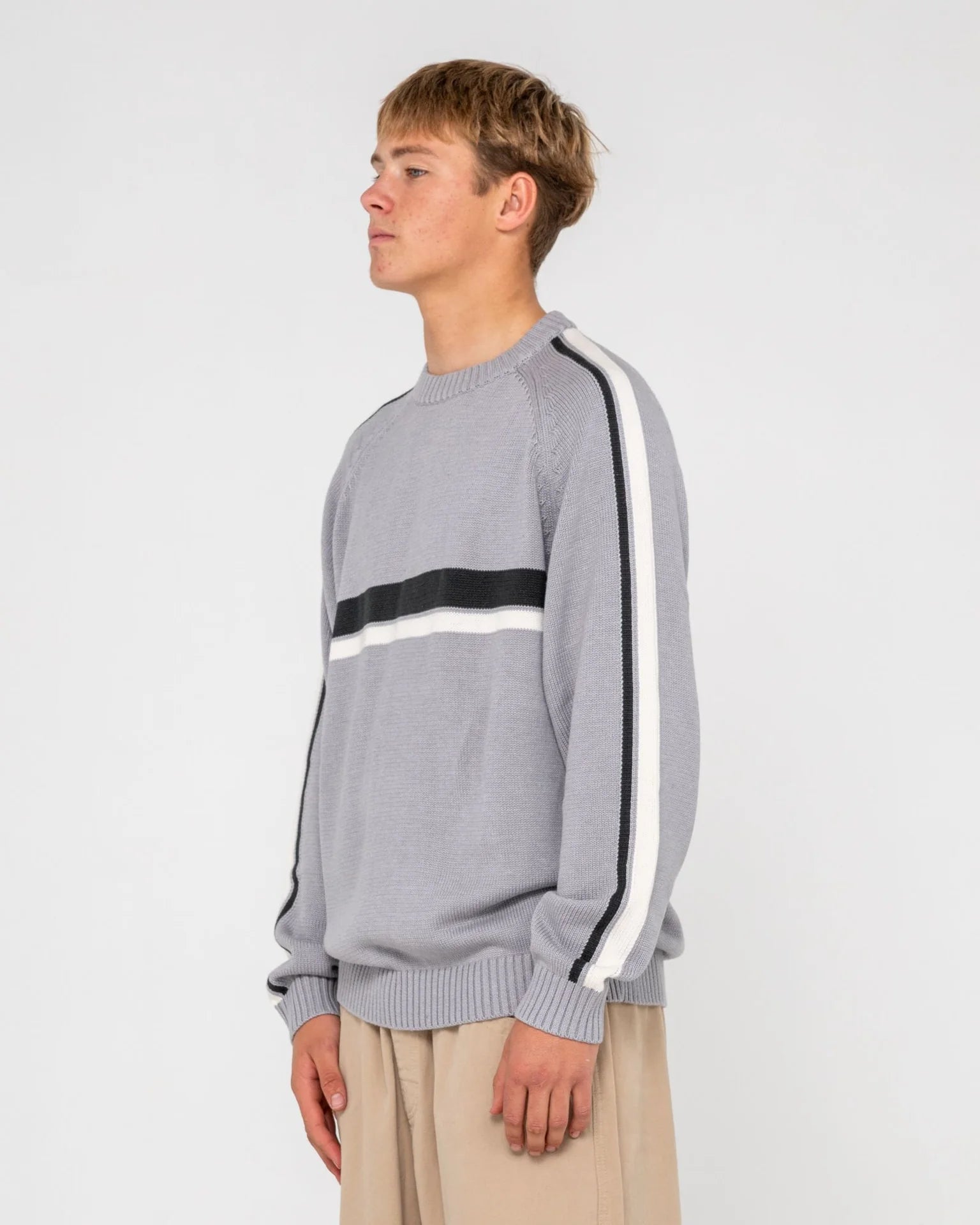 Rusty White Lines 2.0 Crew Neck Knit