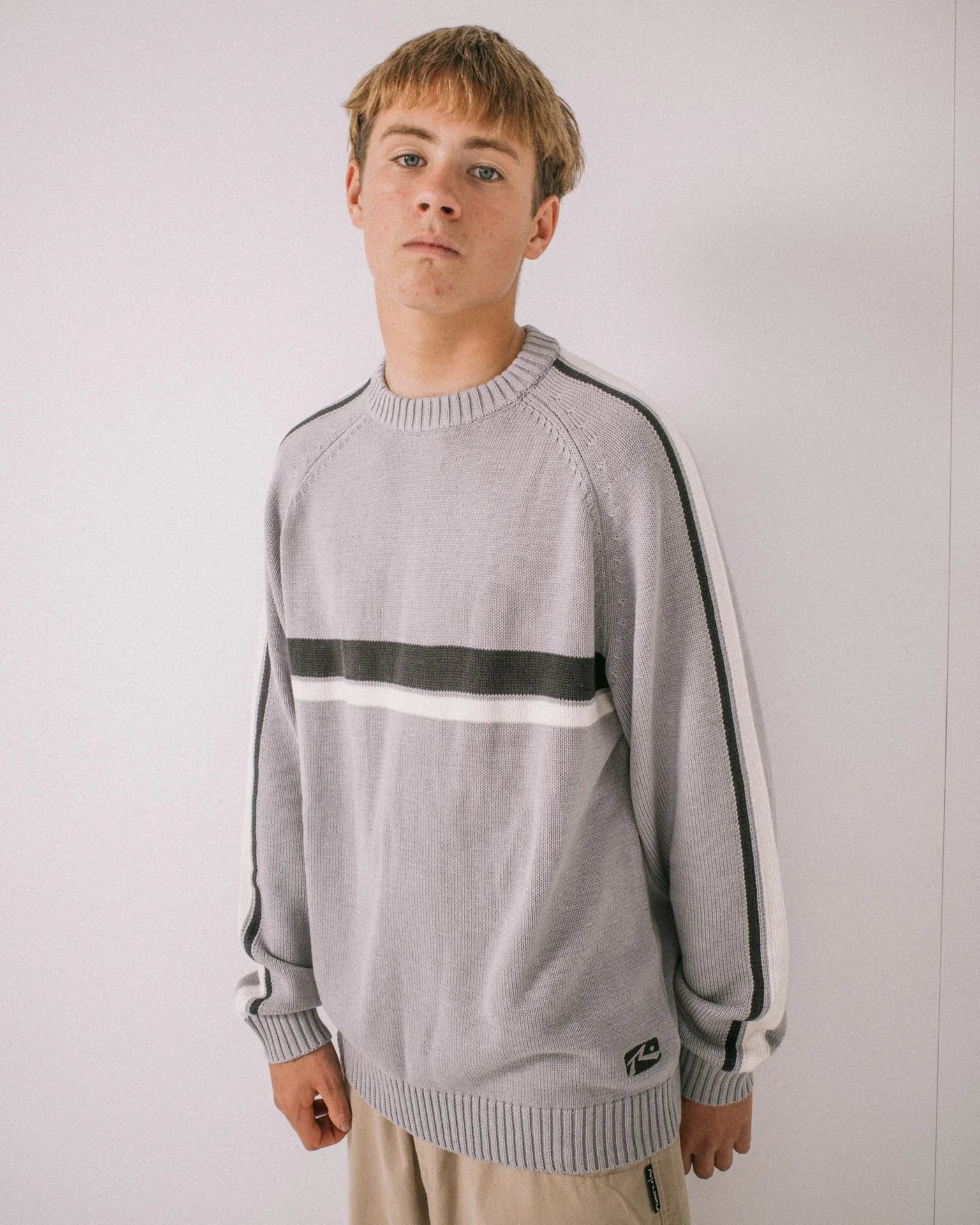 Rusty White Lines 2.0 Crew Neck Knit