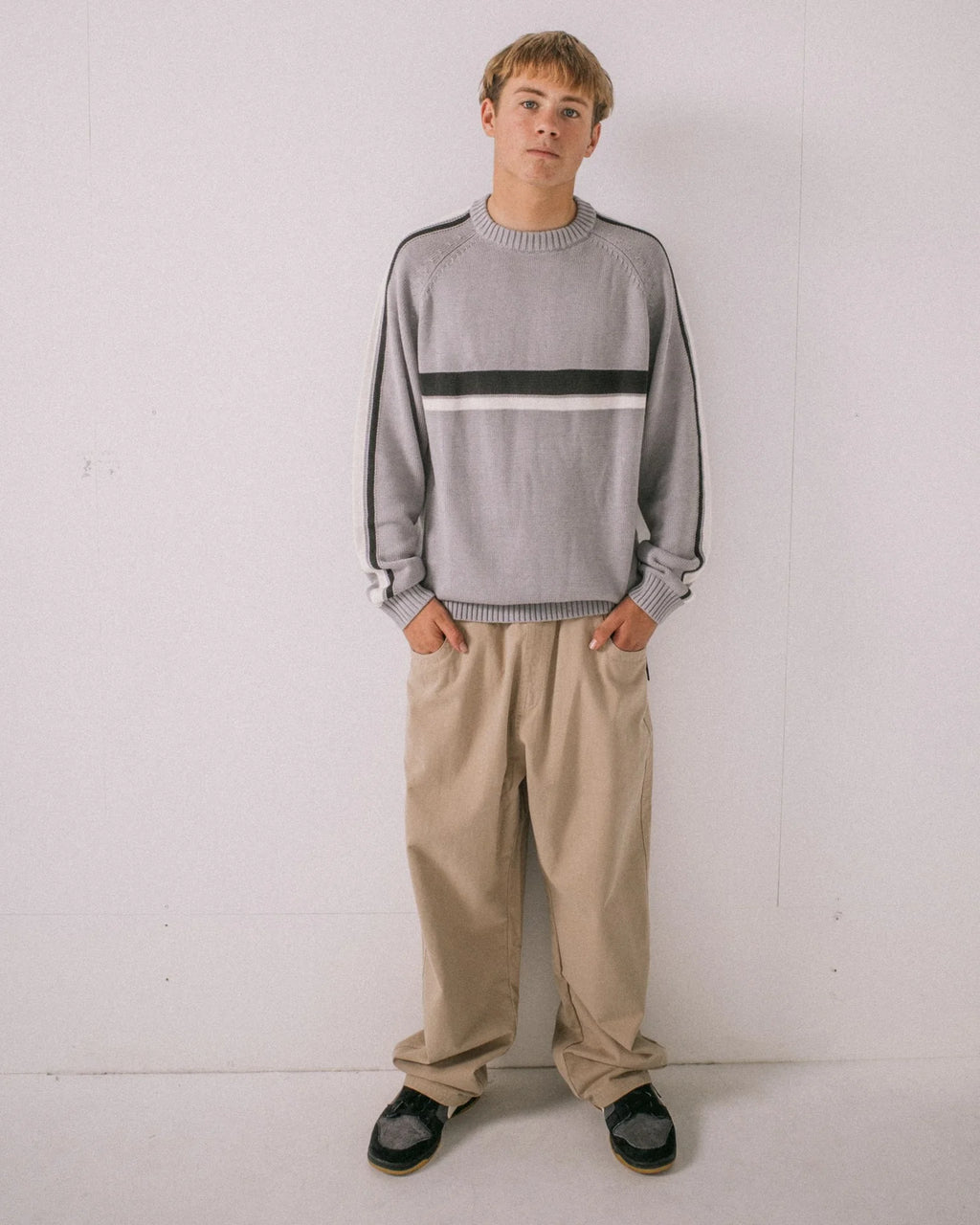 Rusty White Lines 2.0 Crew Neck Knit