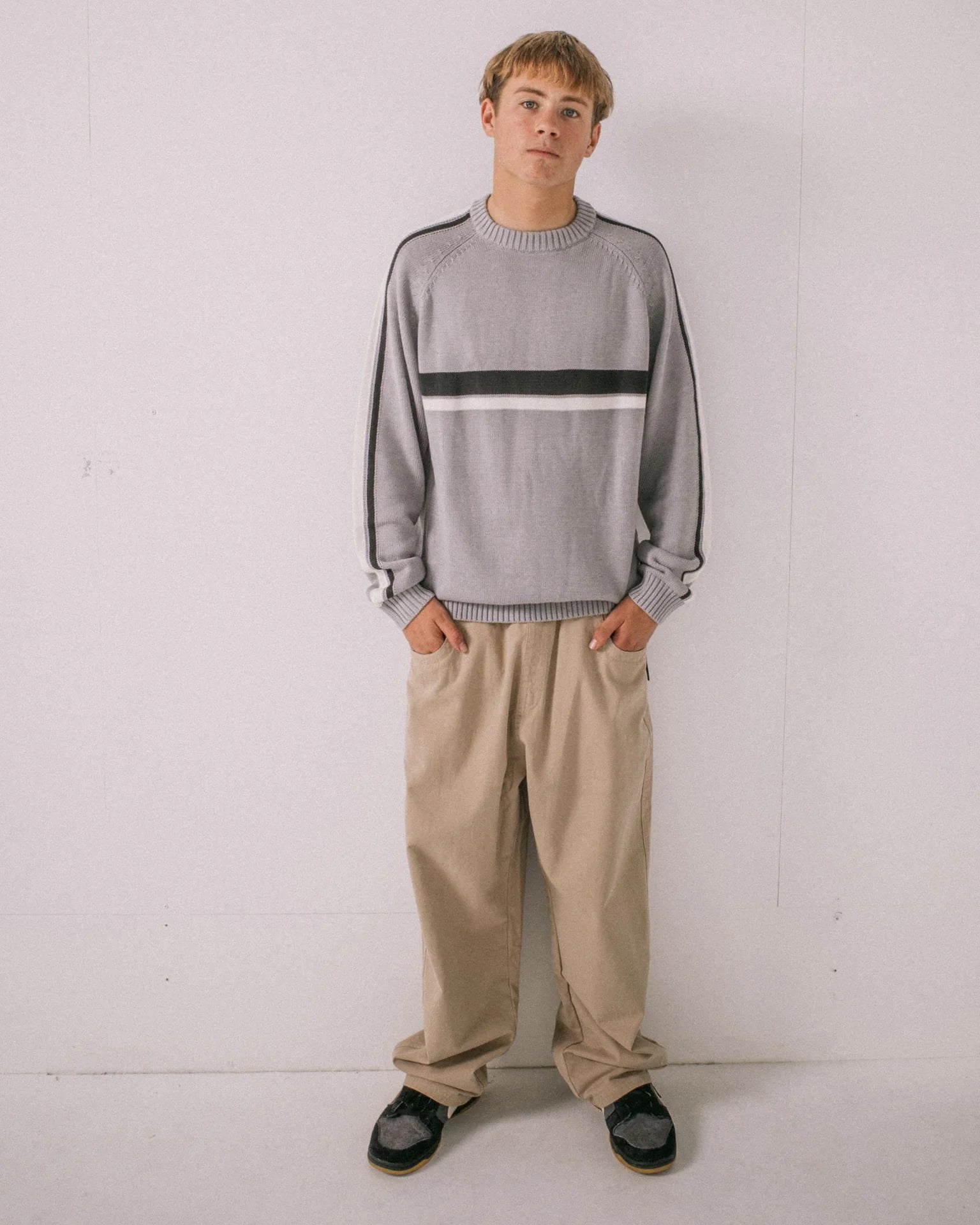 Rusty White Lines 2.0 Crew Neck Knit