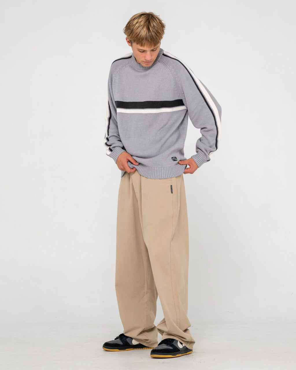 Rusty White Lines 2.0 Crew Neck Knit