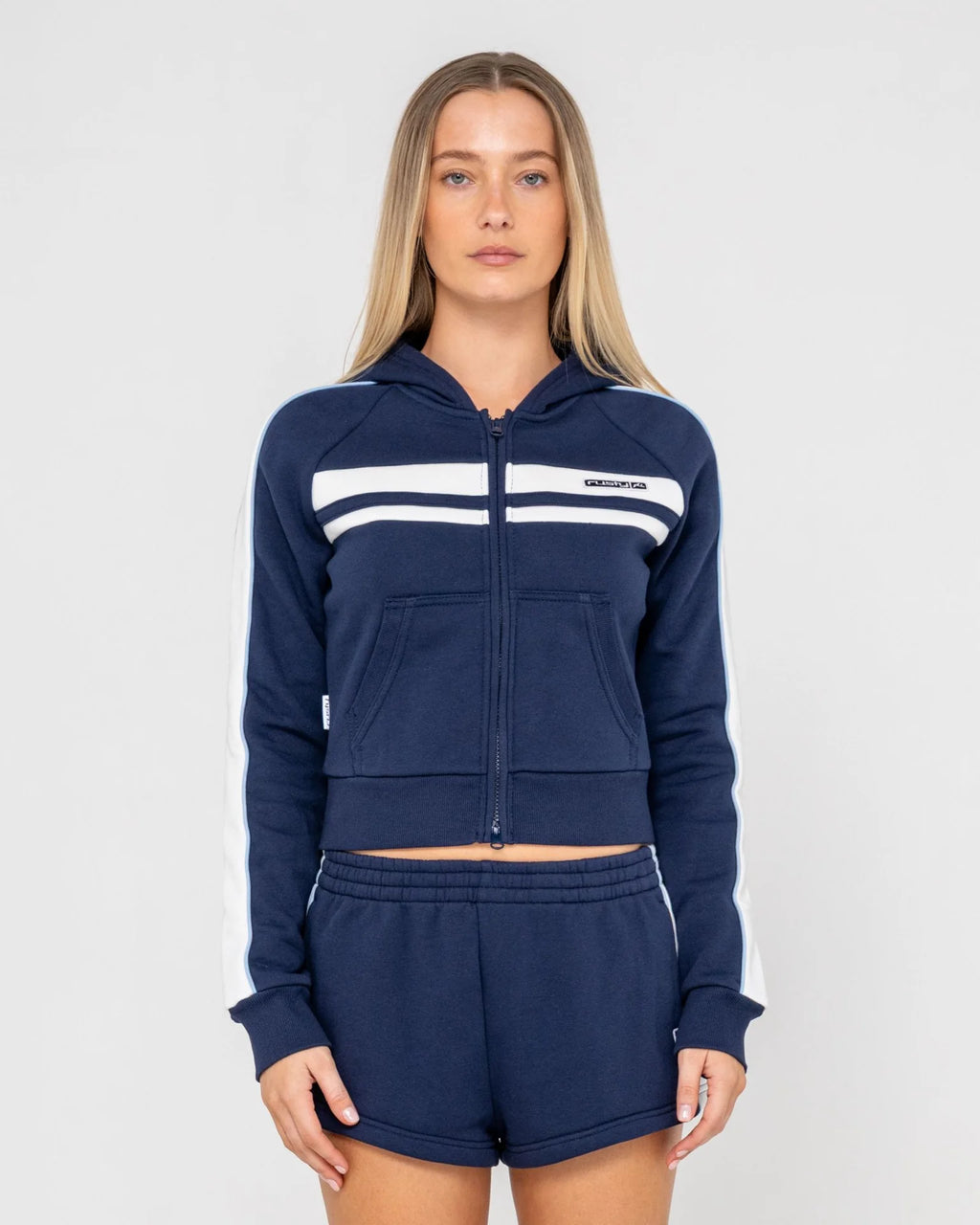 Rusty Retro Lines Zip Through Fleece Hoodie