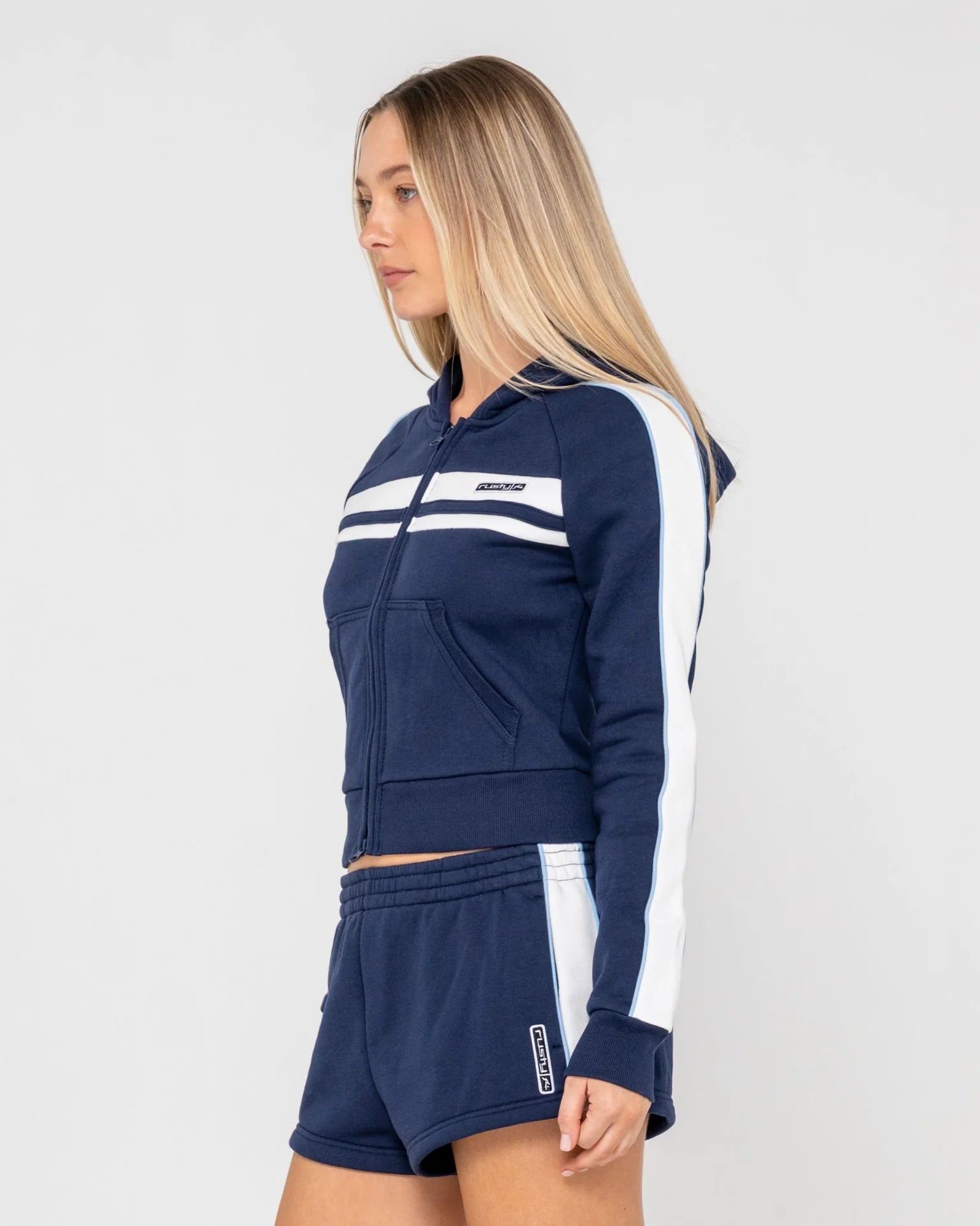 Rusty Retro Lines Zip Through Fleece Hoodie