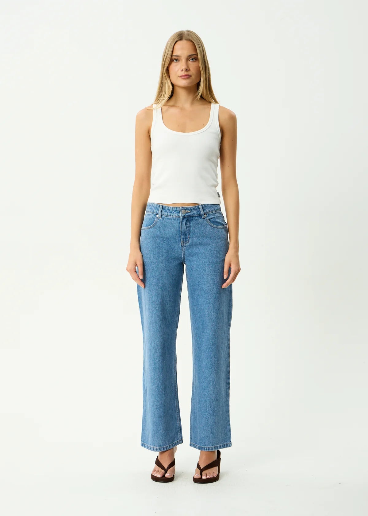 Afends Alyra Low Rise Wide Leg Jean Worn Blue