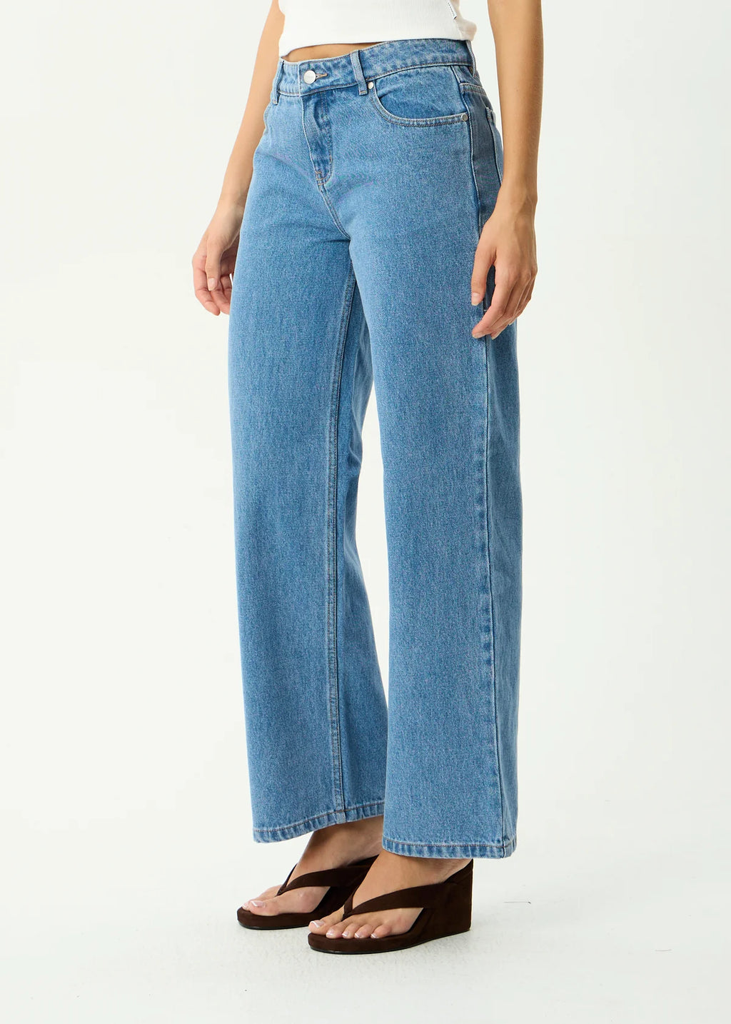 Afends Alyra Low Rise Wide Leg Jean Worn Blue