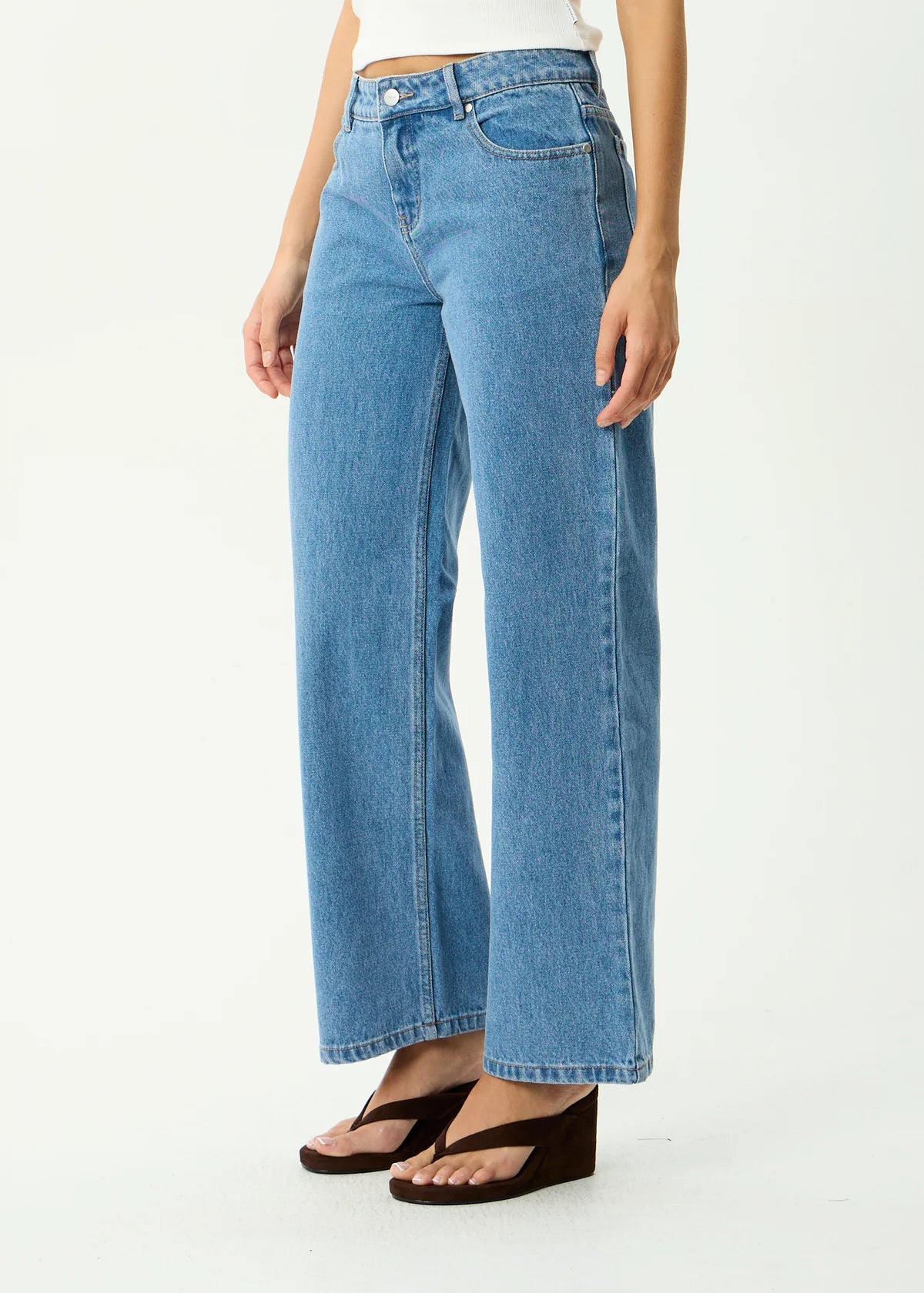 Afends Alyra Low Rise Wide Leg Jean Worn Blue