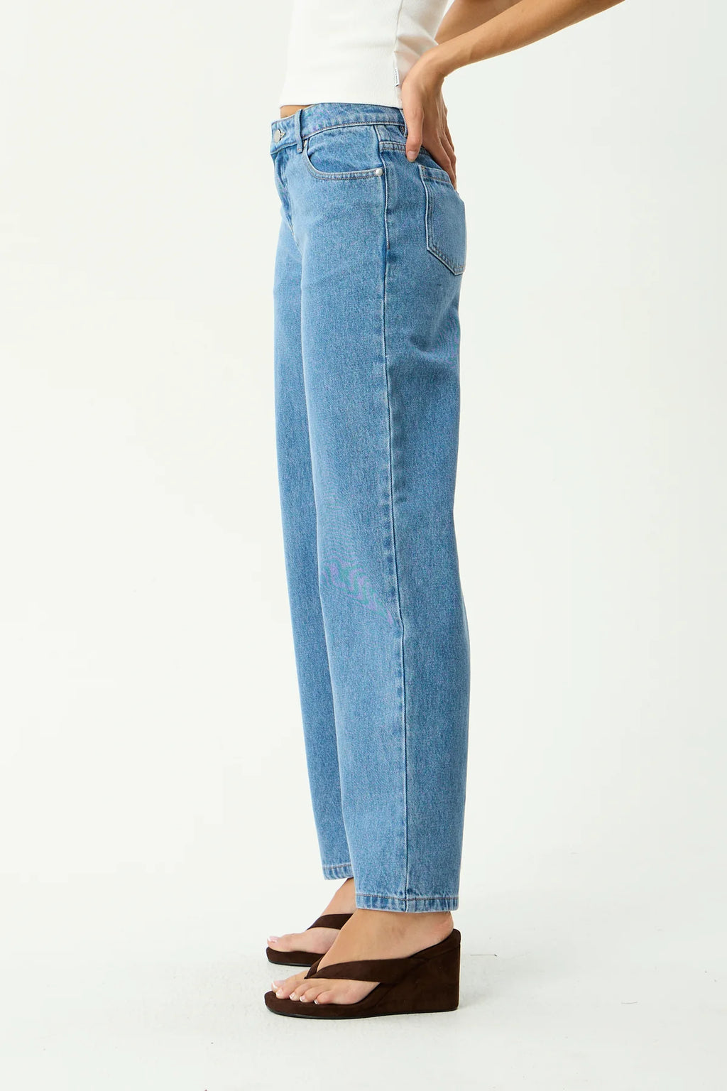 Afends Alyra Low Rise Wide Leg Jean Worn Blue