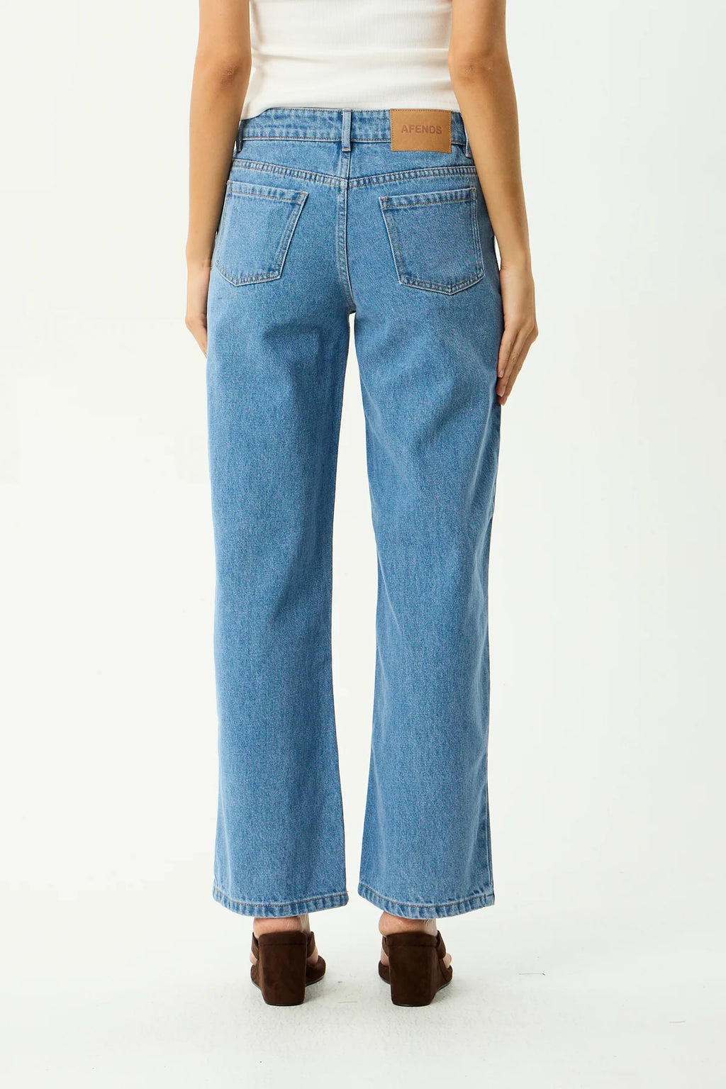 Afends Alyra Low Rise Wide Leg Jean Worn Blue