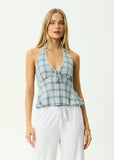 Afends Lagoon Hemp Seersucker Halter Top - Overcast Check