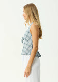 Afends Lagoon Hemp Seersucker Halter Top - Overcast Check