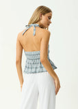 Afends Lagoon Hemp Seersucker Halter Top - Overcast Check