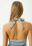 Afends Lagoon Hemp Seersucker Halter Top - Overcast Check