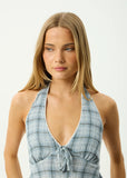 Afends Lagoon Hemp Seersucker Halter Top - Overcast Check
