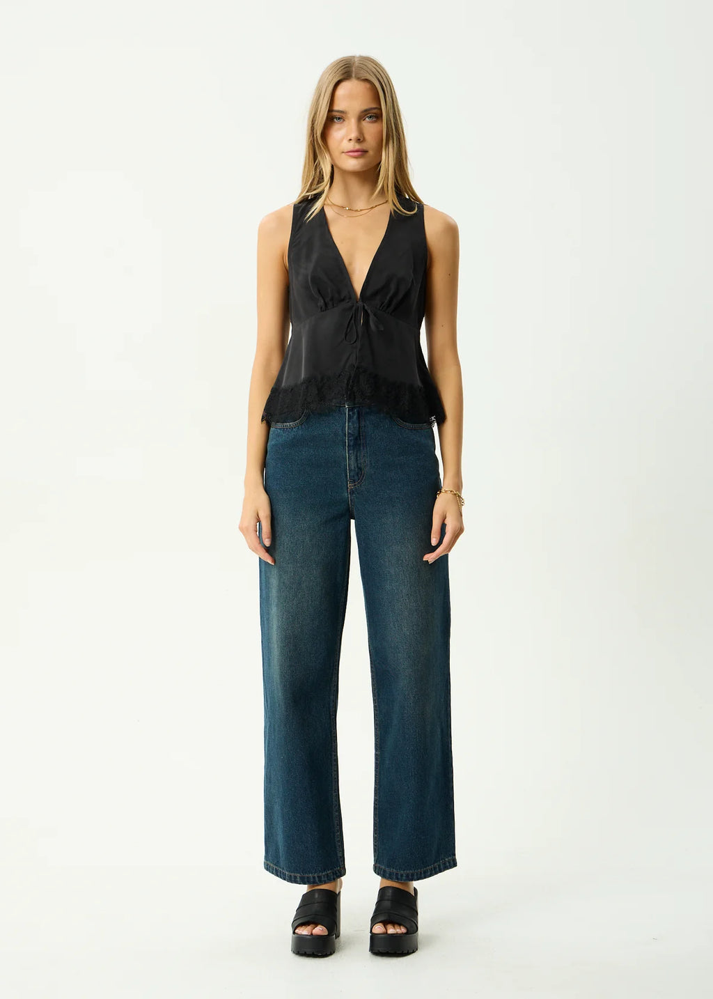 Afends Sinclair Cupro Tie Top Black