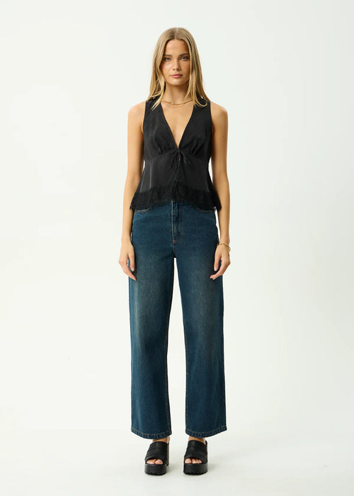 Afends Sinclair Cupro Tie Top Black