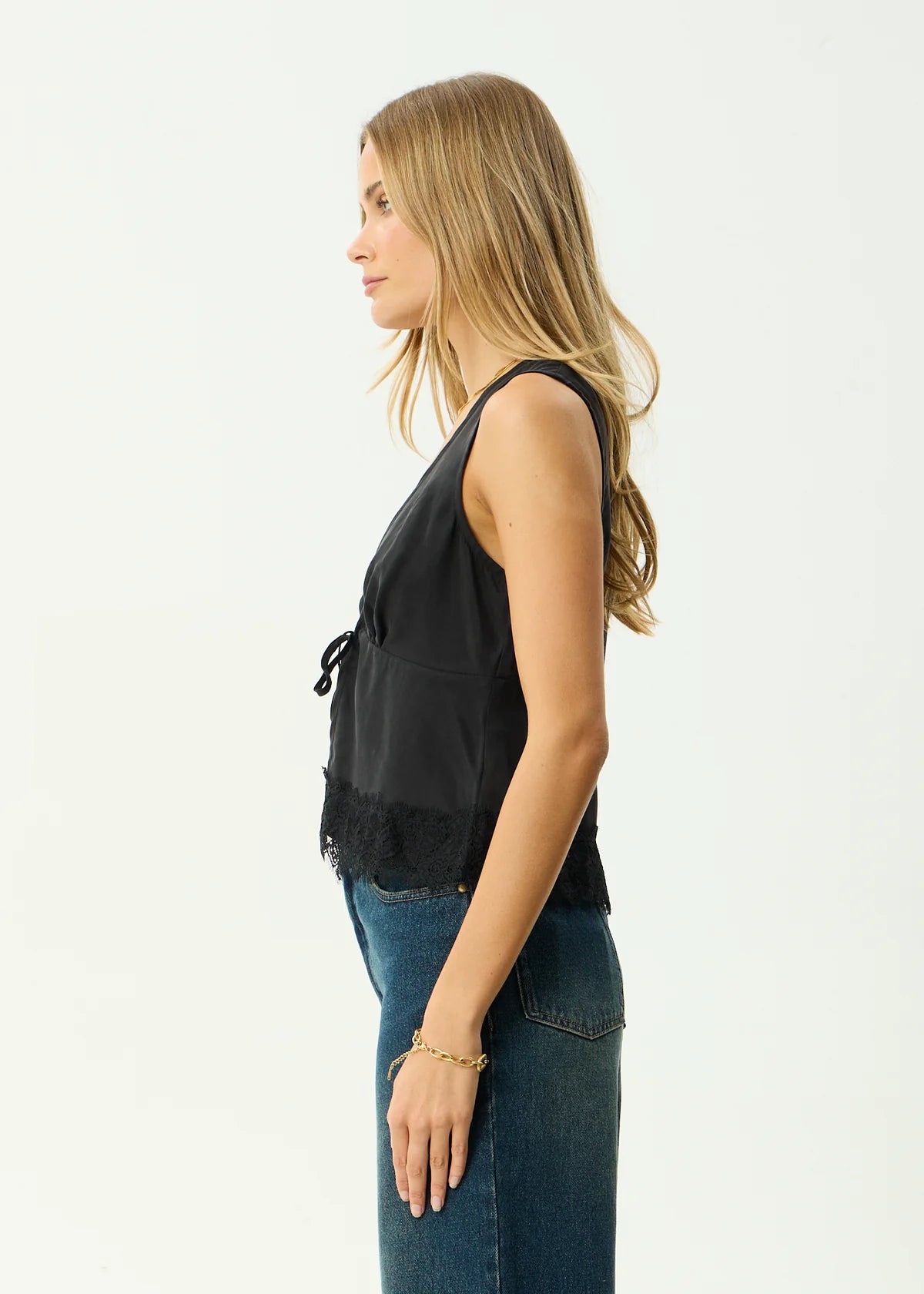 Afends Sinclair Cupro Tie Top Black