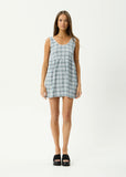 Afends Lagoon Jesse Hemp Seersucker Mini Dress Overcast Check