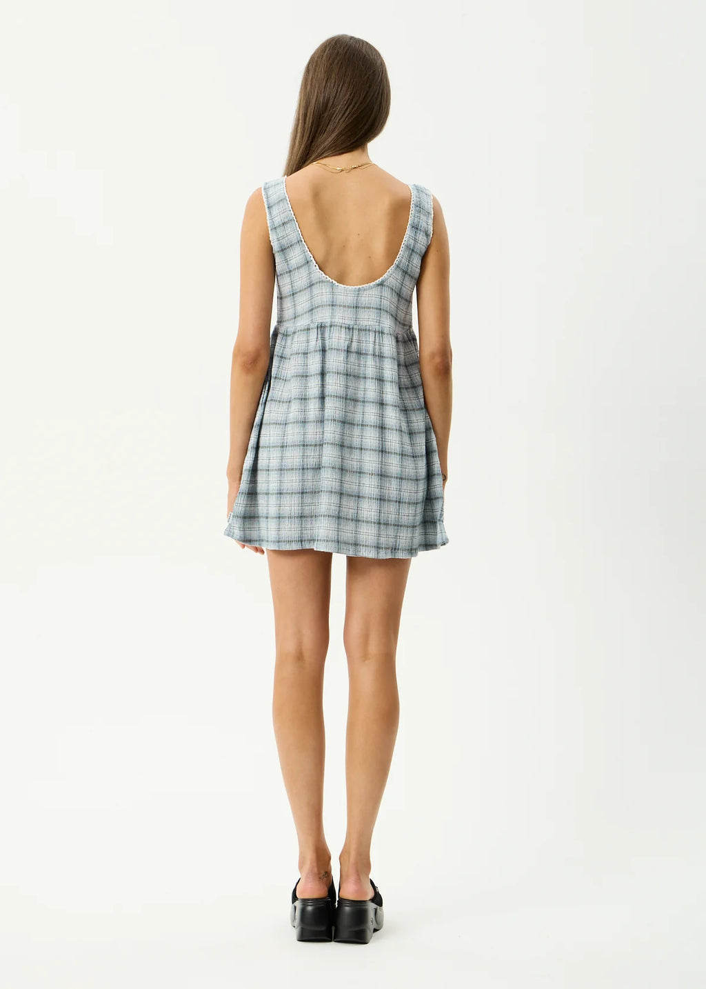 Afends Lagoon Jesse Hemp Seersucker Mini Dress Overcast Check