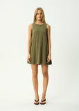 Afends Halle Linen Mini Dress Deep Olive