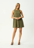 Afends Halle Linen Mini Dress Deep Olive