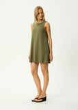 Afends Halle Linen Mini Dress Deep Olive