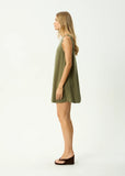 Afends Halle Linen Mini Dress Deep Olive
