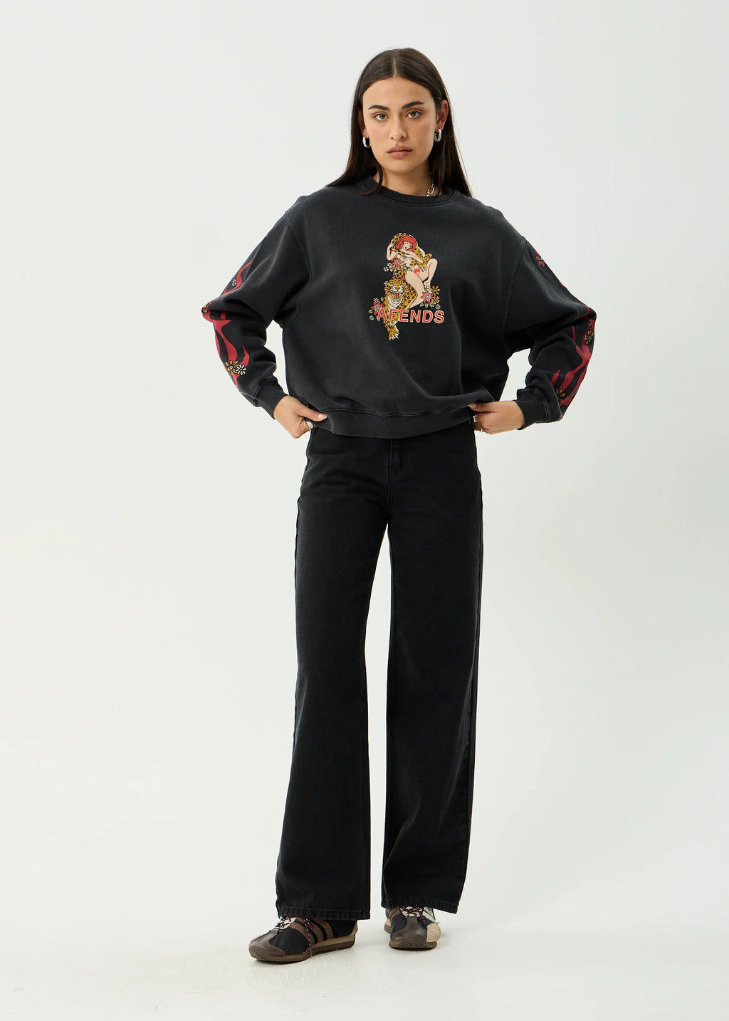 Afends Hellcat Recycled Crew Neck - Stone Black