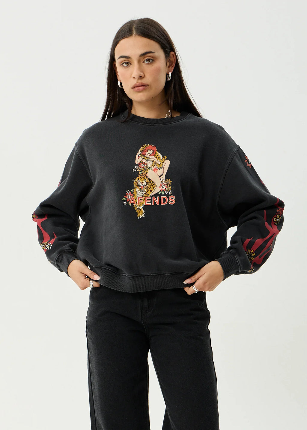 Afends Hellcat Recycled Crew Neck - Stone Black