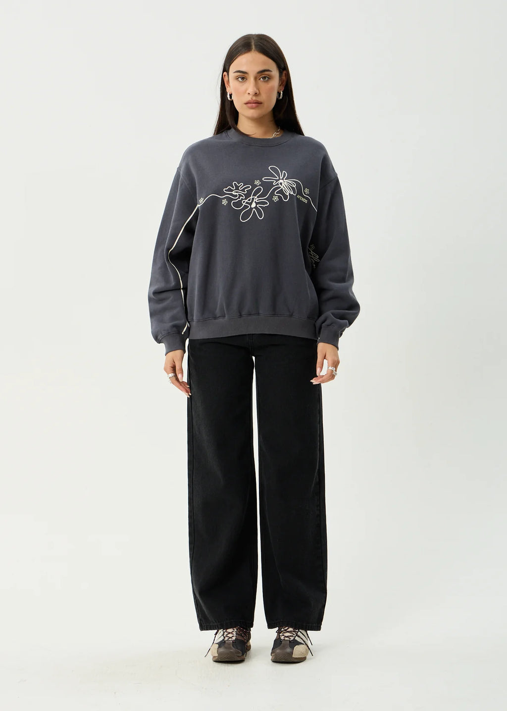 Afends Locket  Recycled Crew Neck - Charcoal