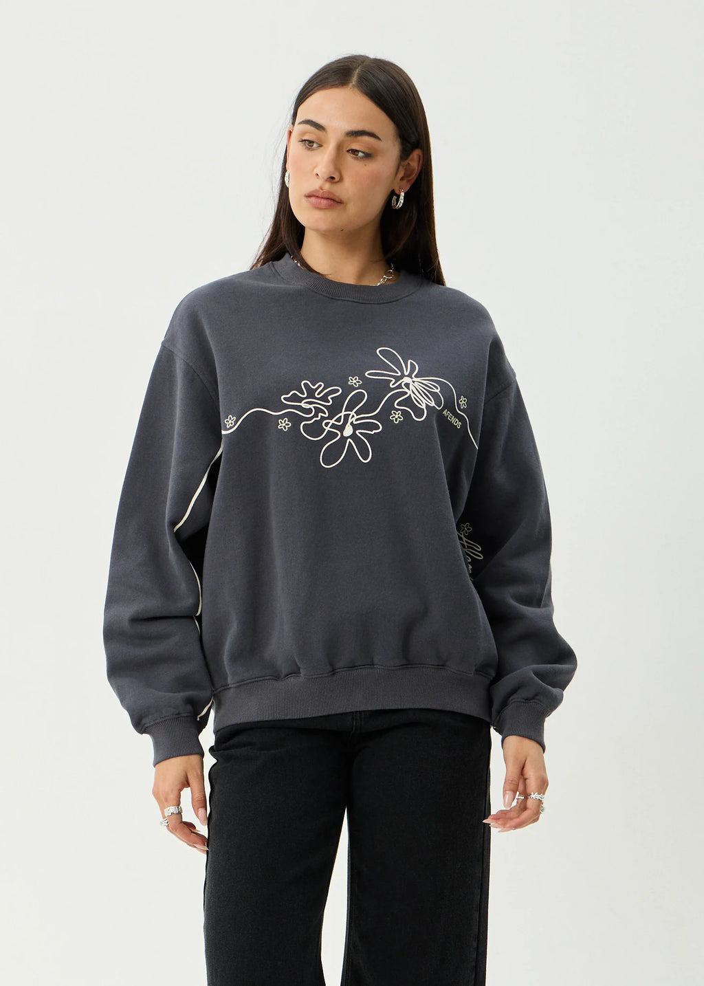 Afends Locket  Recycled Crew Neck - Charcoal