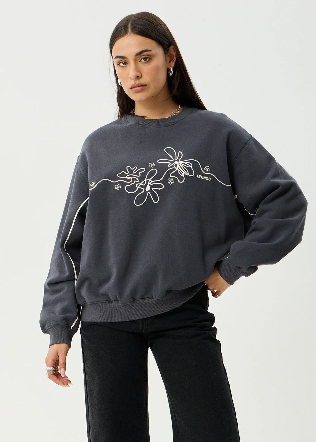 Afends Locket  Recycled Crew Neck - Charcoal