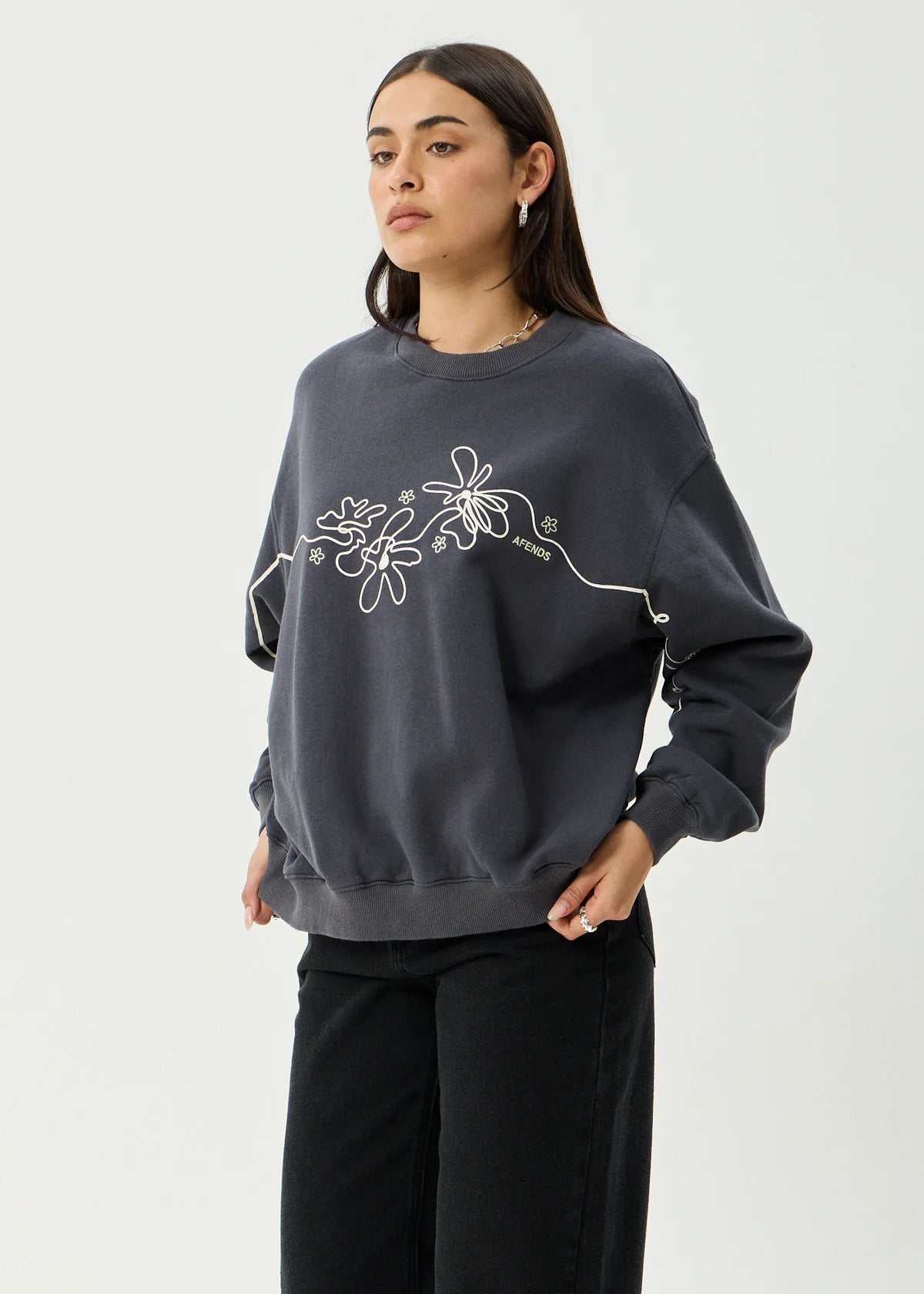 Afends Locket  Recycled Crew Neck - Charcoal