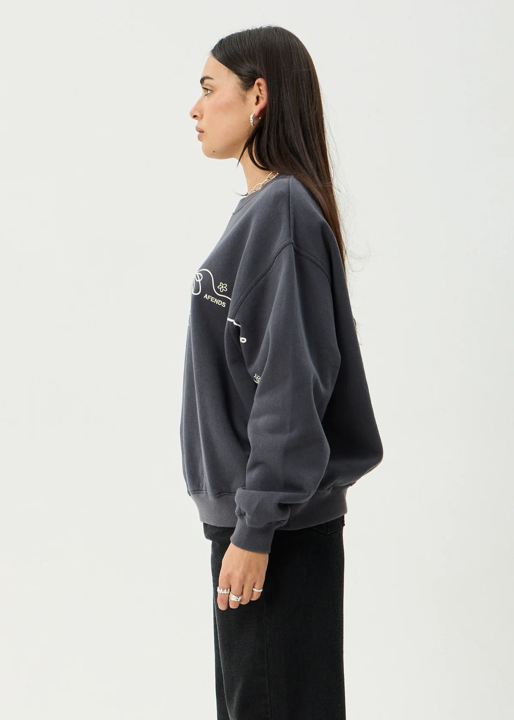 Afends Locket  Recycled Crew Neck - Charcoal