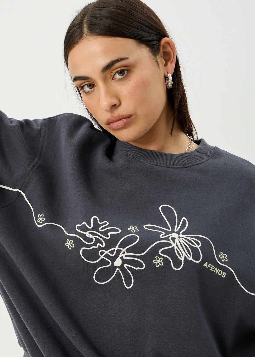 Afends Locket  Recycled Crew Neck - Charcoal