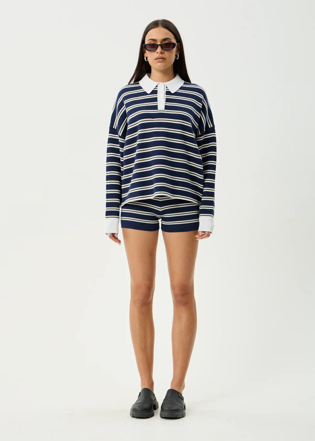 Afends Delta Recycled Knit Shirt - Navy Stripe