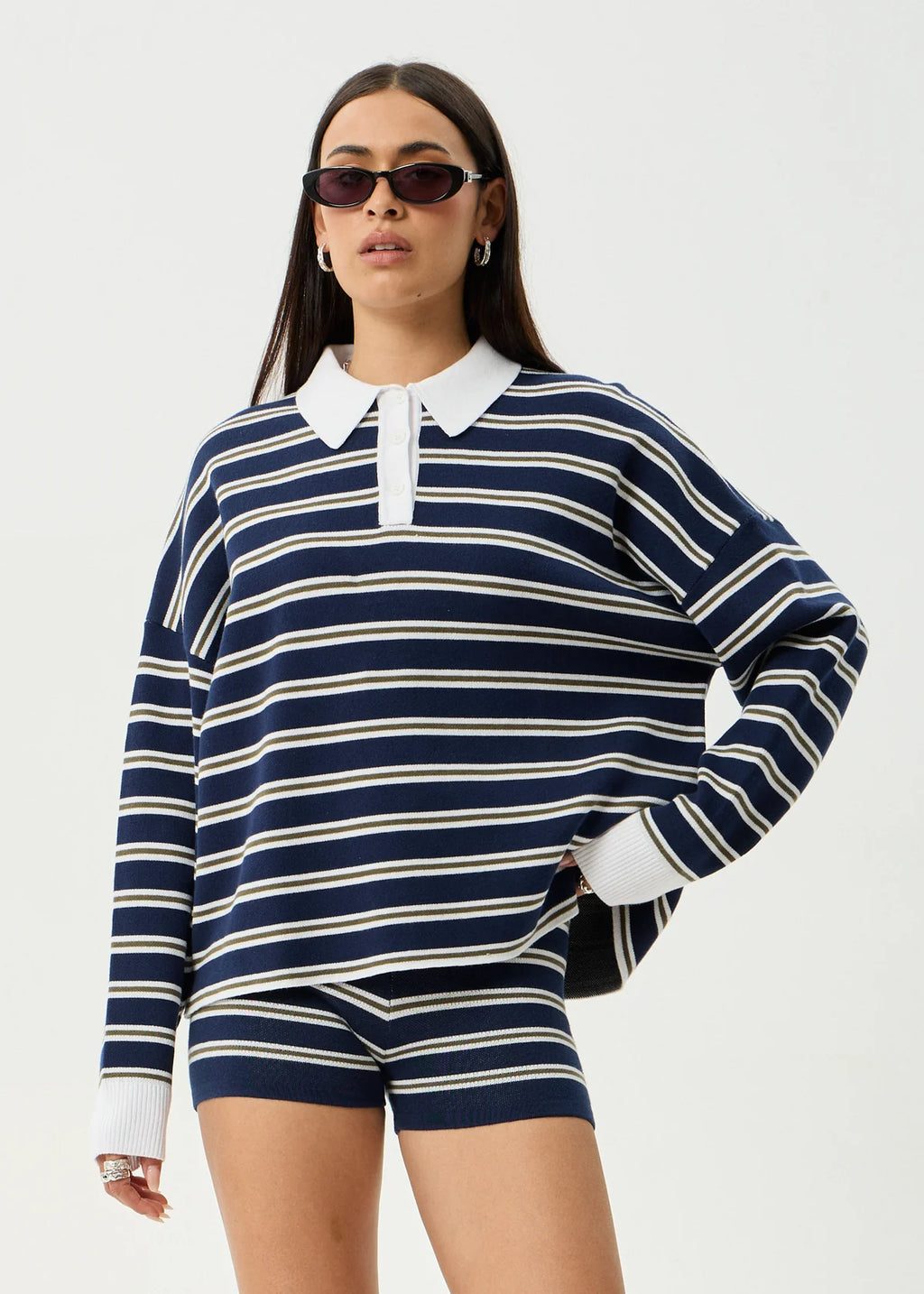Afends Delta Recycled Knit Shirt - Navy Stripe