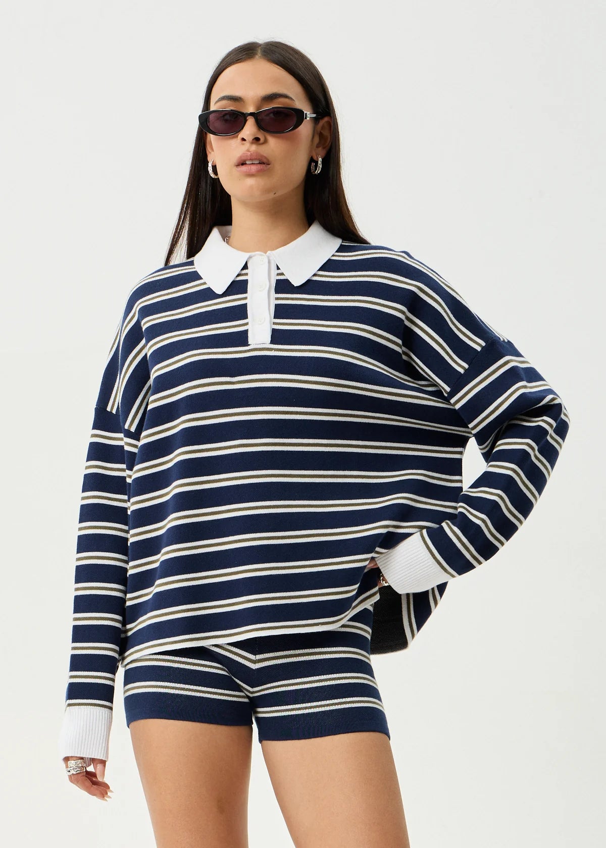 Afends Delta Recycled Knit Shirt - Navy Stripe
