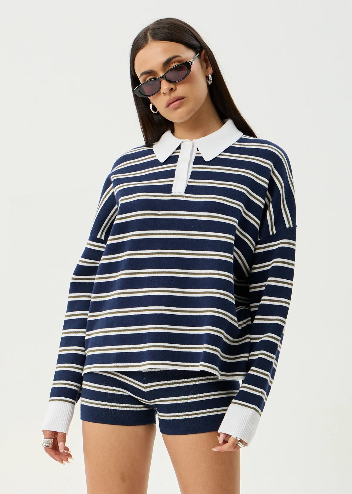 Afends Delta Recycled Knit Shirt - Navy Stripe