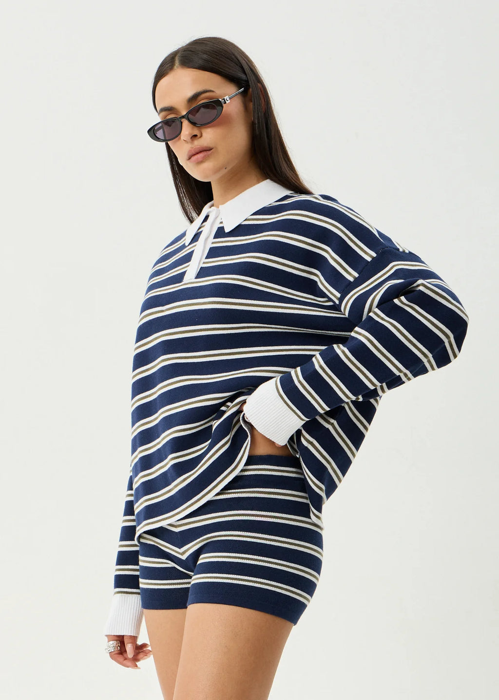 Afends Delta Recycled Knit Shirt - Navy Stripe