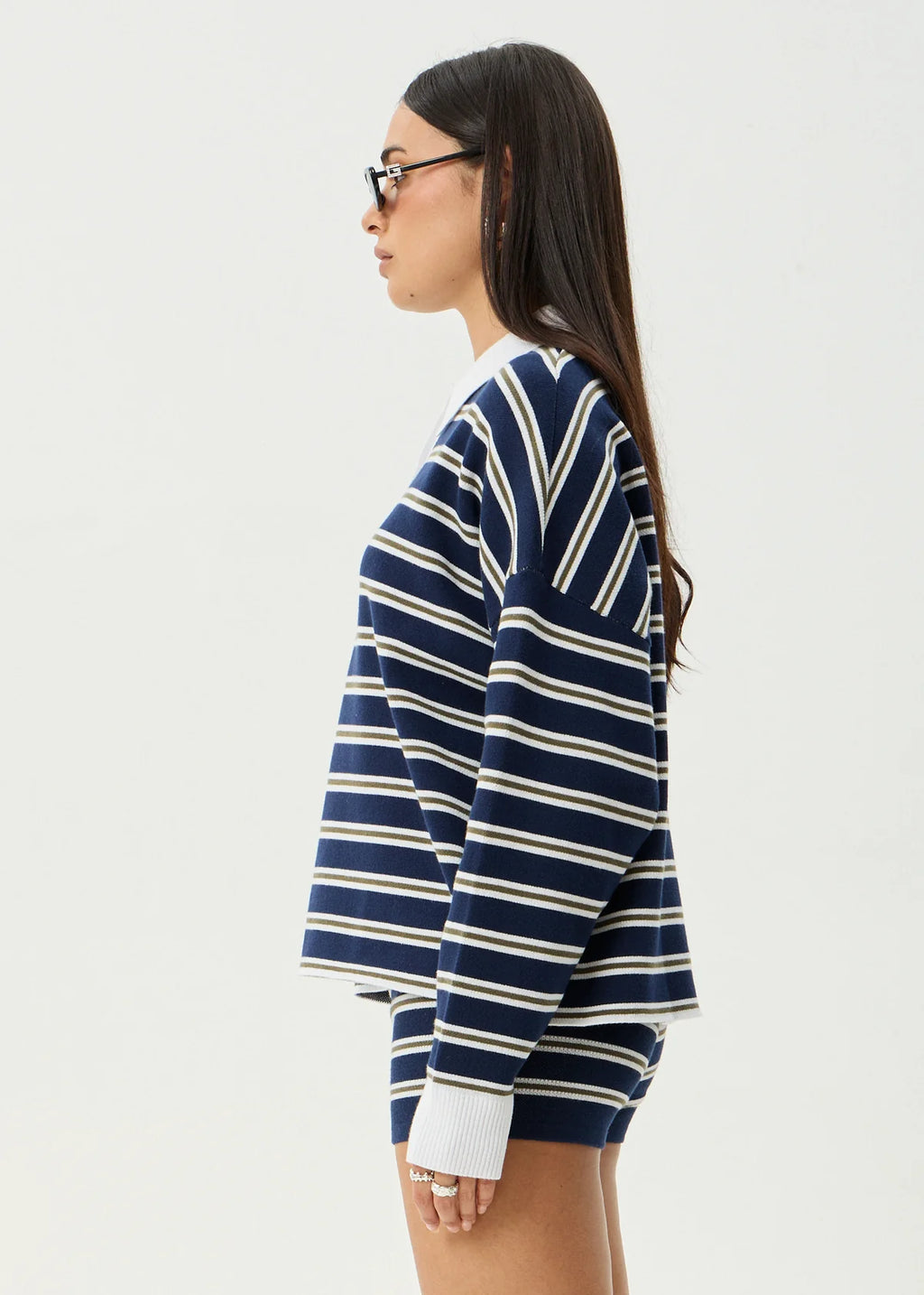 Afends Delta Recycled Knit Shirt - Navy Stripe