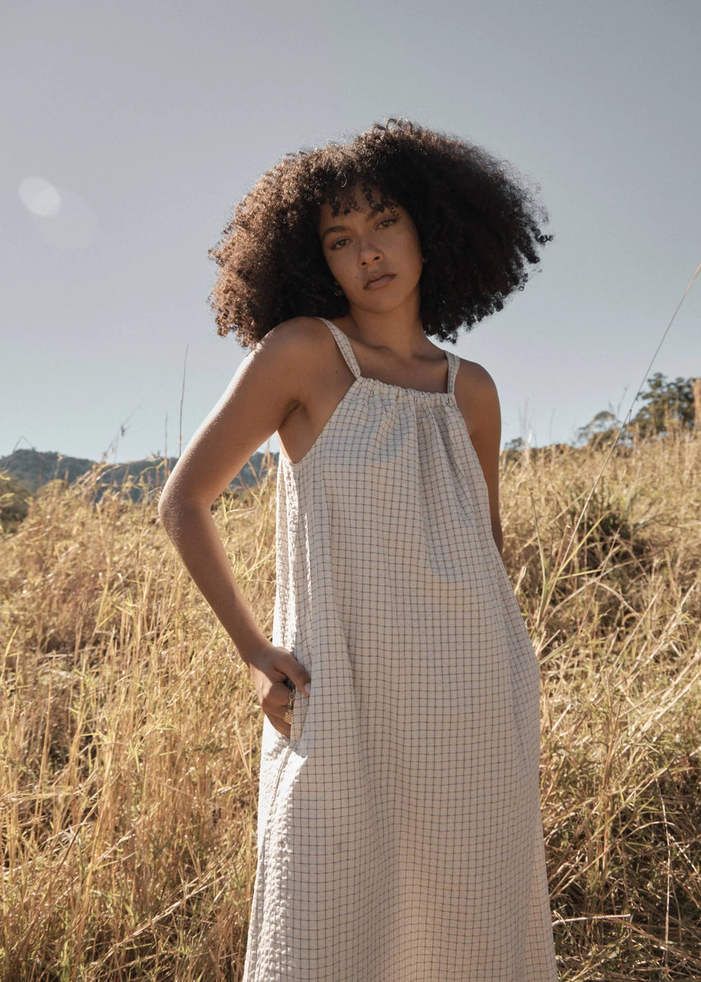 Afends Vania Reverb Organic Maxi Dress - Moonbeam Check