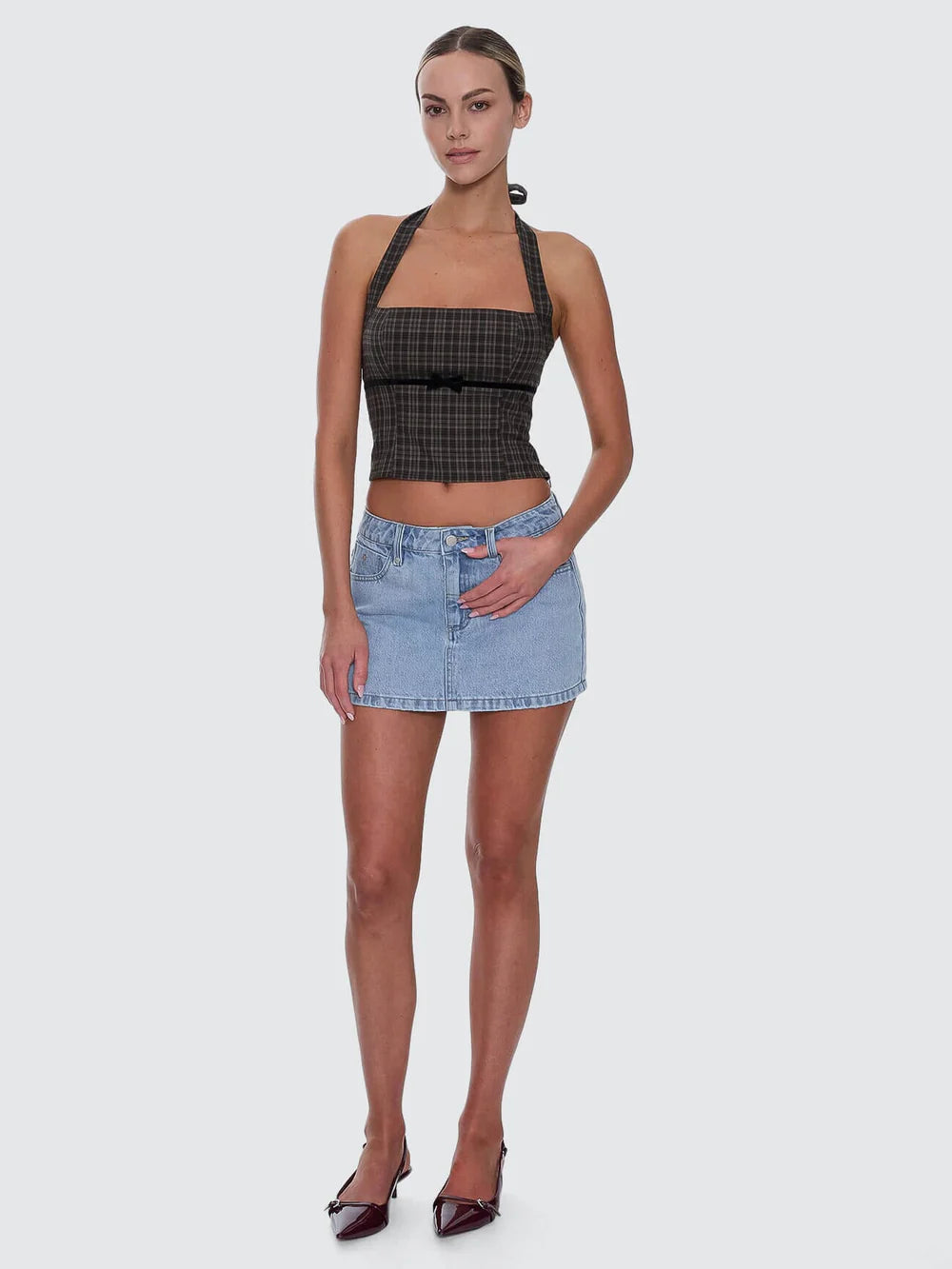 Thrills Devyn Check Halter Top Tarmac