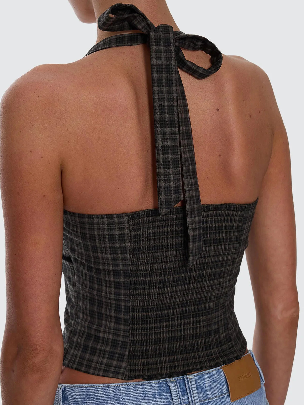 Thrills Devyn Check Halter Top Tarmac