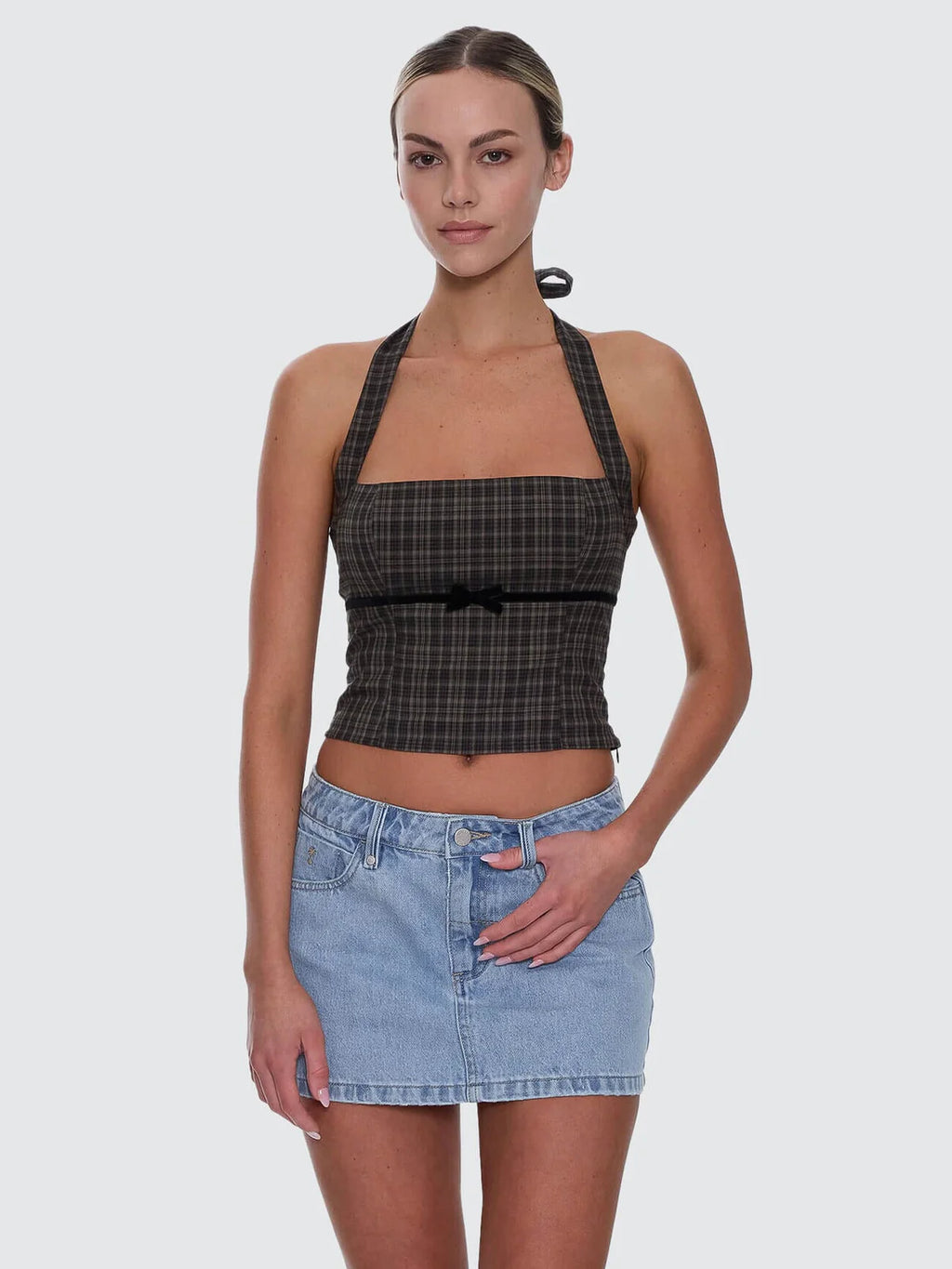 Thrills Devyn Check Halter Top Tarmac